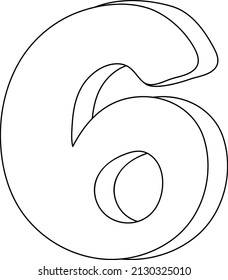 Number six doodle outline for colouring illustration