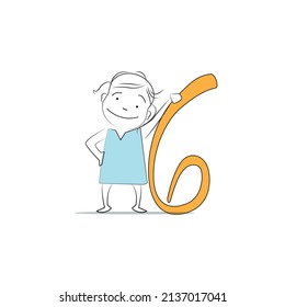 Número seis.
Carácter de estilo Doodle. Una ilustración de movimientos humanos simples y emociones.