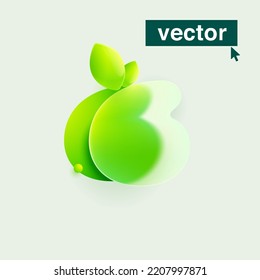 Number six ecology logo in realistic Glassmorphism style. Vector blurry translucent icon with green leaves. Frosted transparent emblem for agriculture, waste recycling, healthy food.