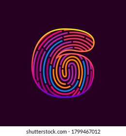 Number six fingerprint colorful logo. Typeface for casino labels, nightlife headlines, bright posters, detective cards, biometric access etc.
