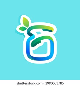 Number six flow line eco logo with green leaves. Vector green icon perfect to use in your agriculture labels, science posters, spring advertising campaign.