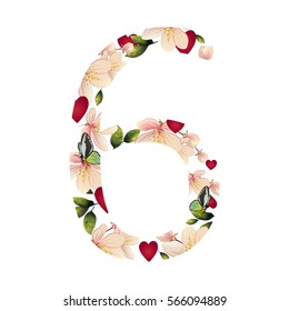 number six with flowers