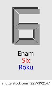 Number six formed from seven trapezoids.
The name of object number is written in three languages, namely Indonesian, English, and Japanese.