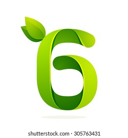 Number six with green leaves. Vector design template elements for your application or corporate identity.