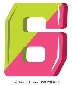 Number six in green and yellow illustration vector on white background