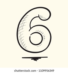 Number Six. Hand drawn vector illustration.