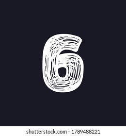 Número seis dibujado a mano por tiza en una pizarra. Este tipo de letra es perfecto para un cartel escolar, publicidad de una cafetería, logotipos retro, carteles manuscritos, identidad de barra, etc.