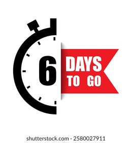 Number six highlight. 6 DAYS TO GO. Countdown timer shape. Vector clock icon.