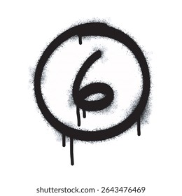 Number six icon Graffiti Spray isolated on white background. Number six graffiti symbol with black spray on white background. Vector illustration.