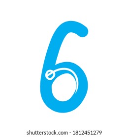 The number six is isolated on a white background as an element for design. Drawn vector stock illustration with single character or numeric as template with number 6 for decoration