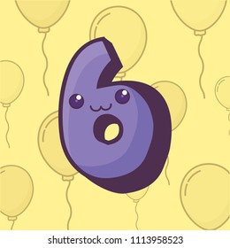 number six kawaii comic character
