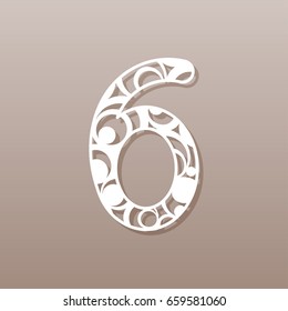 Number six for laser cutting.A round pattern. Vector illustration.