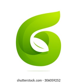 Number six with leaves and negative space. Vector design template elements for your application or corporate identity.