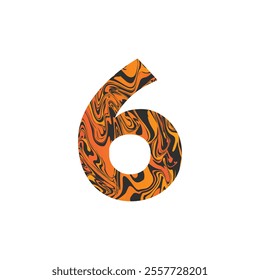 Number six With Liquid Marble Texture Vector Illustration. Number 6 Isolated On A White Background