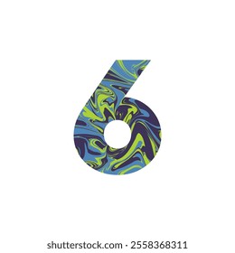 Number six With Liquid Marble Texture Vector Illustration. Number 6 Isolated On A White Background