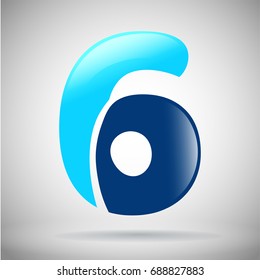 Number six logo. blue and light blue glossy style. Vector design template elements for your application or company.