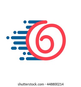 Number six logo in circle with speed line. Colorful vector design for banner, presentation, web page, card, labels or posters.