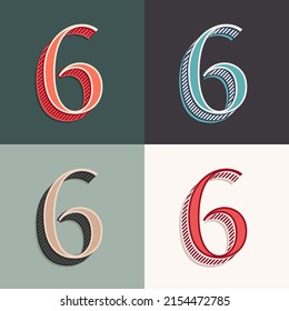 Number six logo in classic three-dimensional sport style. Perfect for creating classical college or sports printing, retro design, clothing embroidery, packaging, vintage header, luxury identity