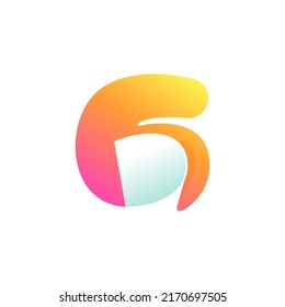 Logo número seis con esquina curva. Icono de estilo de espacio negativo. Papel de nota de degradado colorido. Fuente moderna de origami vectorial limpio para sus emoticones, aplicación criptográfica, identidad nft y etiquetas.