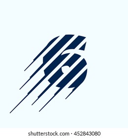 Number six logo with fast speed lines. Vector sport style typeface for sportswear, sports club, labels or posters.