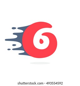 Number six logo with fast speed water, fire, energy lines. 6 icon. Vector elements for sportswear, t-shirts, labels or posters.