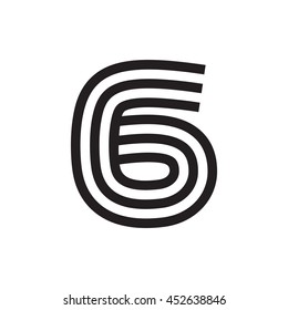 Number six logo formed by parallel lines. Vector design for banner, presentation, web page, card, labels or posters.