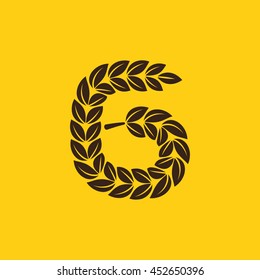 Number six logo formed by laurel wreath. Vector design for banner, presentation, web page, card, labels or posters.