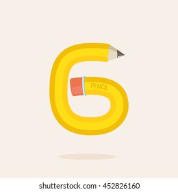 Number six logo formed by pencil. Vector design for banner, presentation, web page, card, labels or posters.