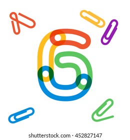 Number six logo formed by paper clip. Vector design for banner, presentation, web page, card, labels or posters.