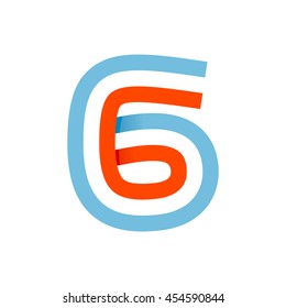 Number six logo formed by parallel lines. It can be used for a sports team identity. Also, it can be a red-white-blue colors ribbon flag.