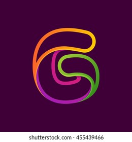 Number six logo formed by colorful neon line. Font style, vector design template elements for your application or corporate identity.