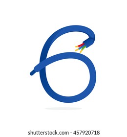 Number six logo formed by electric cable. Technology vector design for banner, web page, card, labels or posters.
