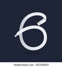 Number six logo formed by lightning cable. Technology vector design for banner, web page, card, labels or posters.
