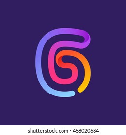Number six logo formed by colorful neon line. Vector design for banner, presentation, web page, card, labels or posters.