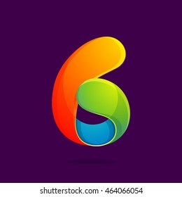 Number six logo in funny colorful style. Vector design for banner, presentation, web page, card, labels or posters.