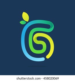 Number six logo with green leaves. Vector design template elements for ecology application, presentation, web page, card.