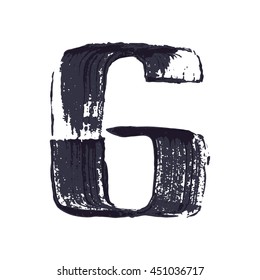 Number six logo hand drawn with dry brush. Vector grunge style design elements for T-shirt, label, badge, card or poster.