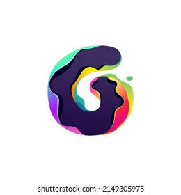 Number six logo with hologram glitch. Multicolor gradient sign with color shift and illusion effect. Vector font perfect for your vibrant nightlife labels, video game screens, colorful identity.