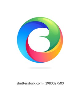 Number six logo inside swirling loop circle. Negative space style icon. Colorful gradient emblem for your social network app, fun avatar or loading screen.