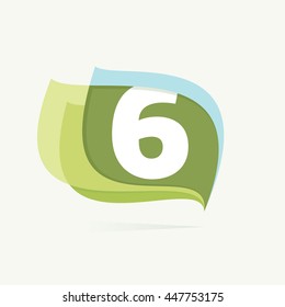 Number six logo in leaves or flags icon. Colorful vector design for banner, presentation, web page, app icon, card, labels or posters.
