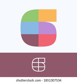 Number six logo made of block pattern with pretty dim colors. Vector template perfect to use in a cute corporate identity, greeting packaging, wedding posters, clothes design, and others.  svg