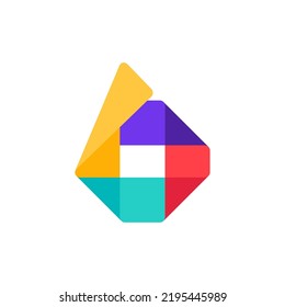 Number six logo made of overlapping lines. Vector paper multicolor origami style icon. Perfect for colorful applique art, children design, vibrant advertising, mosaic packaging, multimedia identity.