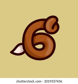 Number six logo made of a paint brush. Vector typeface for the 1st September events, preschools identity, Back to school posters, etc.