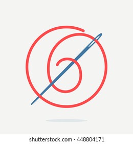 Number six logo with needle and thread. Colorful vector design for banner, presentation, web page, card, labels or posters.