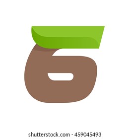 Number six logo with speed green leaves. Ecology vector design for banner, presentation, card, labels or posters.