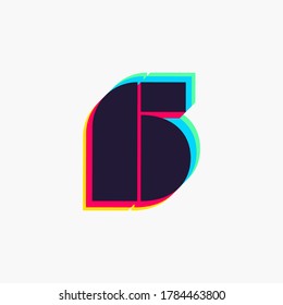 Number Six Logo With Stereo Effect. Vibrant Glossy Colors Font Perfect To Use In Any Disco Labels, Dj Logos, Electromusic Posters, Bright Identity, Etc.