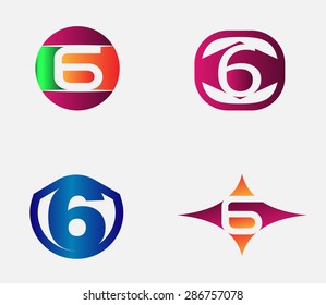 Number six logo template. Abstract icon set 