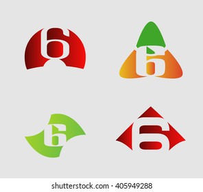 Number six logo template. Abstract icon set
