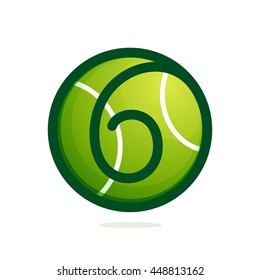 Number six logo with tennis ball. Sport vector design for banner, presentation, web page, card, labels or posters.