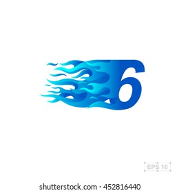 Number six logo,fire fast speed,blue